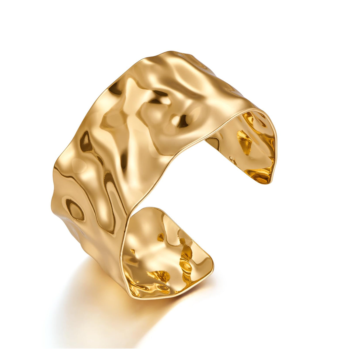 WOWORAMA Hammered Gold Cuff Bracelet for Women Wide Chunky Open Cuff Bangles Vintage Statement Gold Bracelet Adjustable Thick Wrist Cuff Bracelets