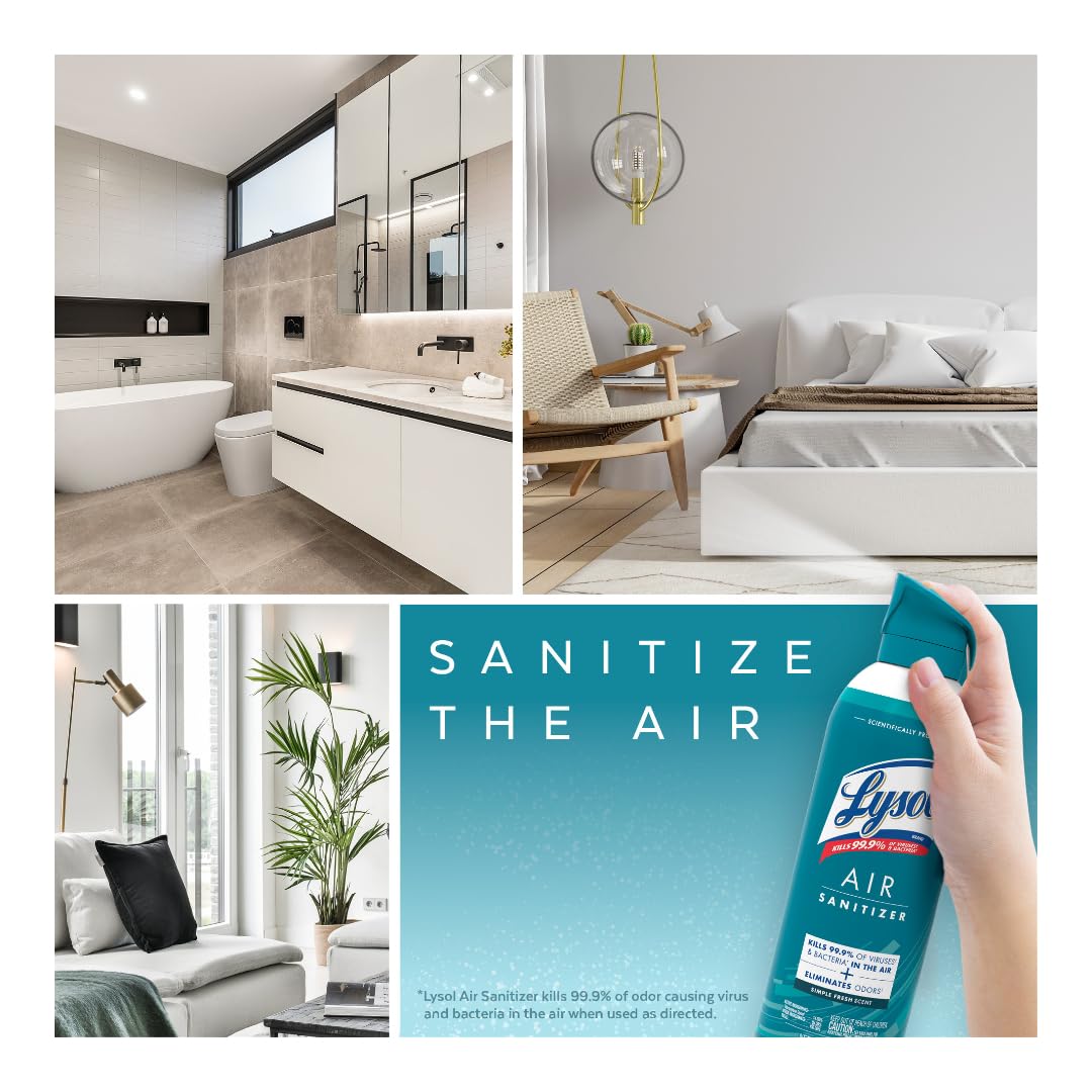 Lysol Air Sanitizer Spray, For Air Sanitization and Odor Elimination, Simple Fresh, Lavender, Cotton Blossom 10 Fl. Oz (Pack of 3)