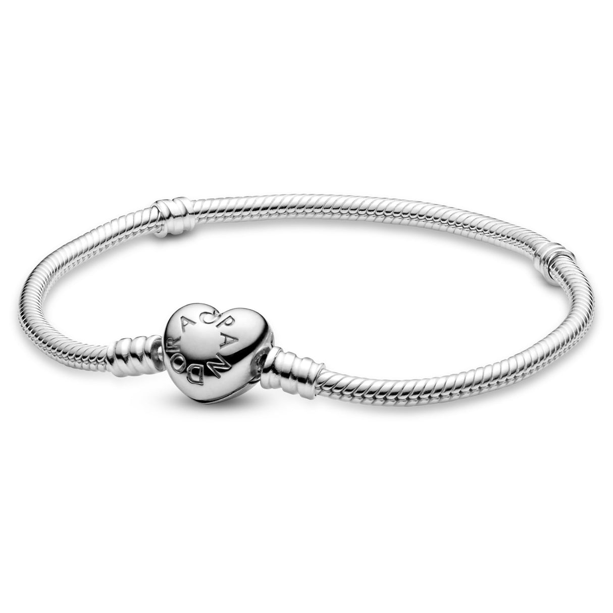 PANDORA Heart Clasp Snake Chain Bracelet - Heart Clasp - Romantic Jewelry for Her with Gift Box - Compatible Moments Charms - Sterling Silver - 9"