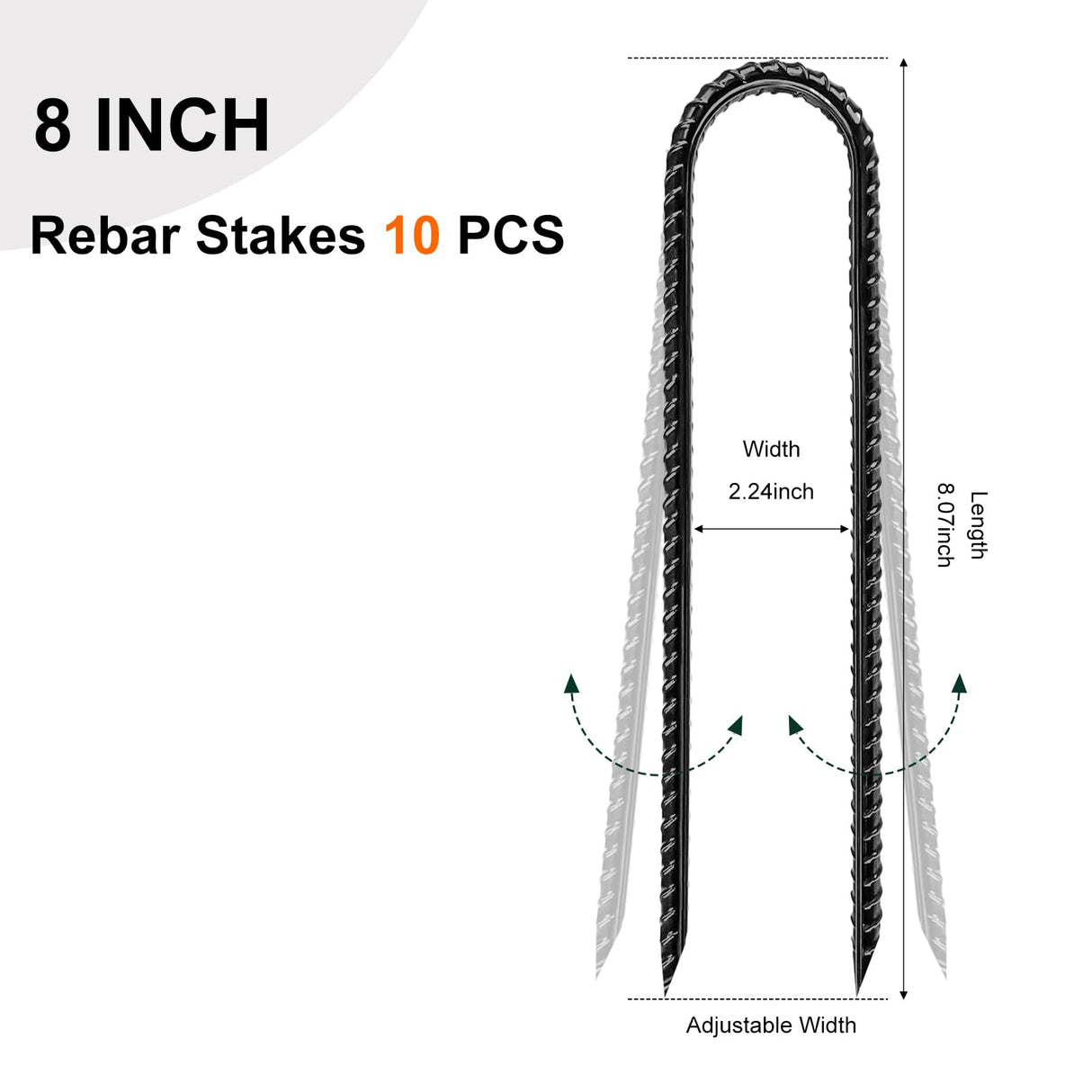 8 Inch 10 Pack Rebar Stakes U Shaped, Heavy Duty Galvanized Ground Anchor Stakes for Fence, Tent, Trampoline, and Yard Decorations