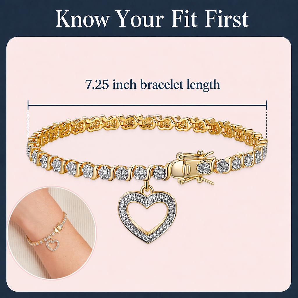 MORGAN & PAIGE Bronze 18k Yellow Gold Plated Heart Tennis Bracelet 7.25in