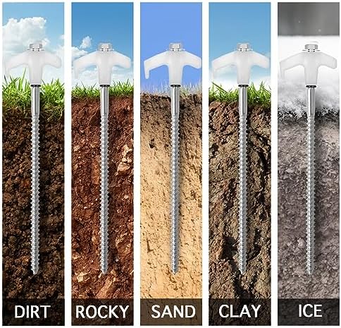 12 Pack Tent Stakes Heavy Duty - 8" Ground Anchors Screw in - Camping Stakes with Grow in The Dark Heads - Metal Threaded Tent Spikes with Hex Head Driver and Storage Box