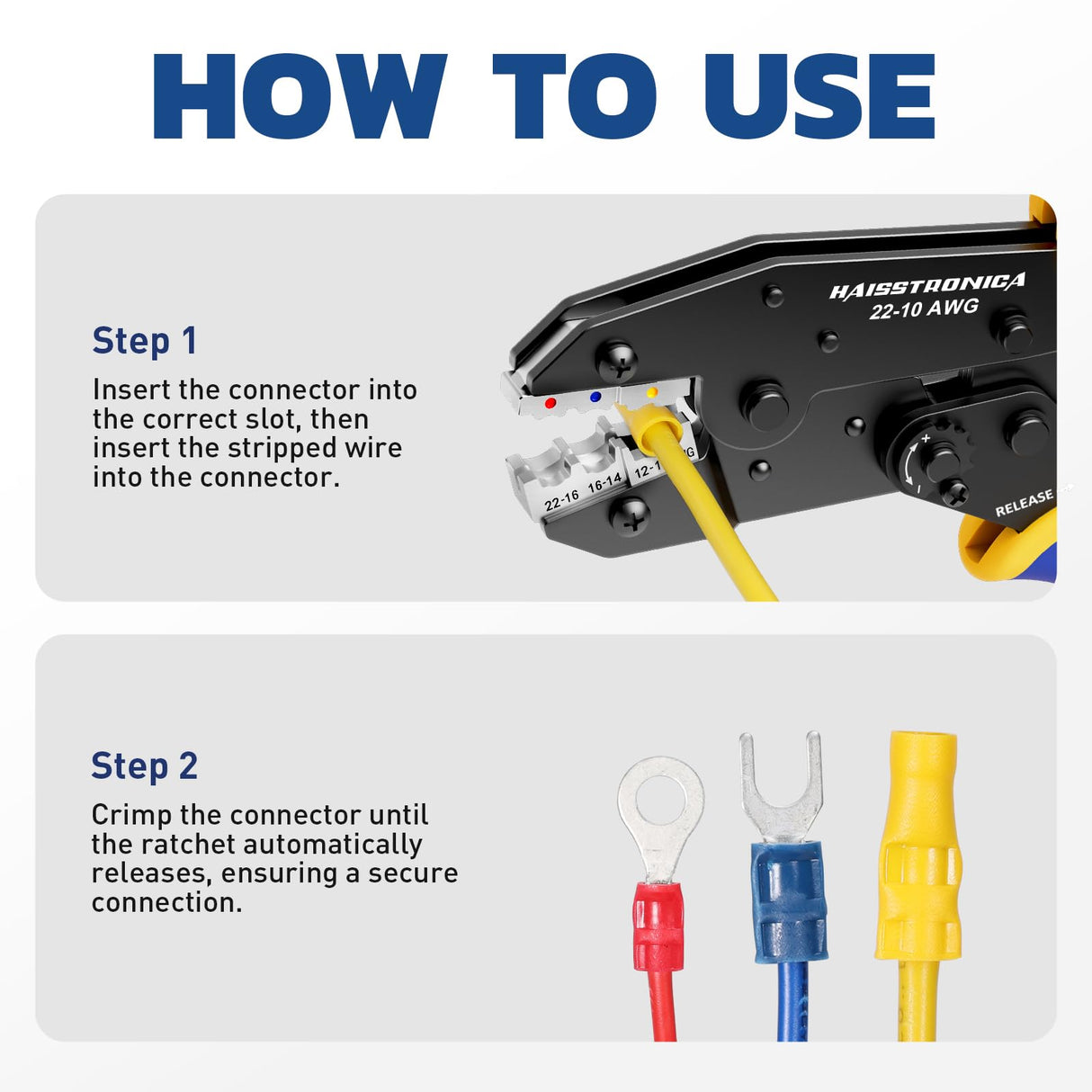 haisstronica Crimping Tool for Insulated Electrical Wire Connectors-AWG 22-10 Ratchet Crimper Tools-Racheting Wire Crimping Tools-Available for Insulated Connectors and Wire Terminal HS-9327