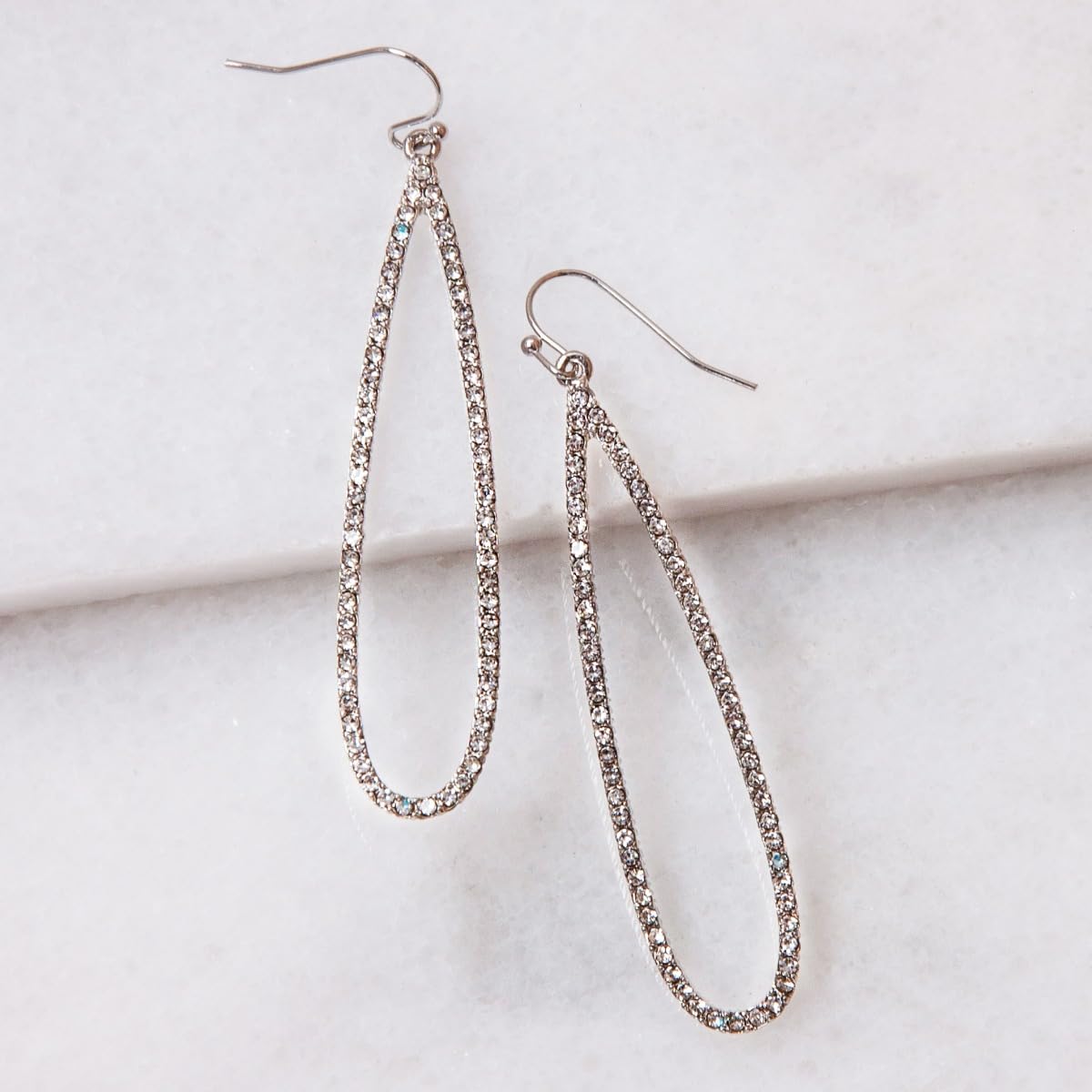 Silver Tone Long Earrings for Women, Large CZ Faux Diamond Teardrop Dangles