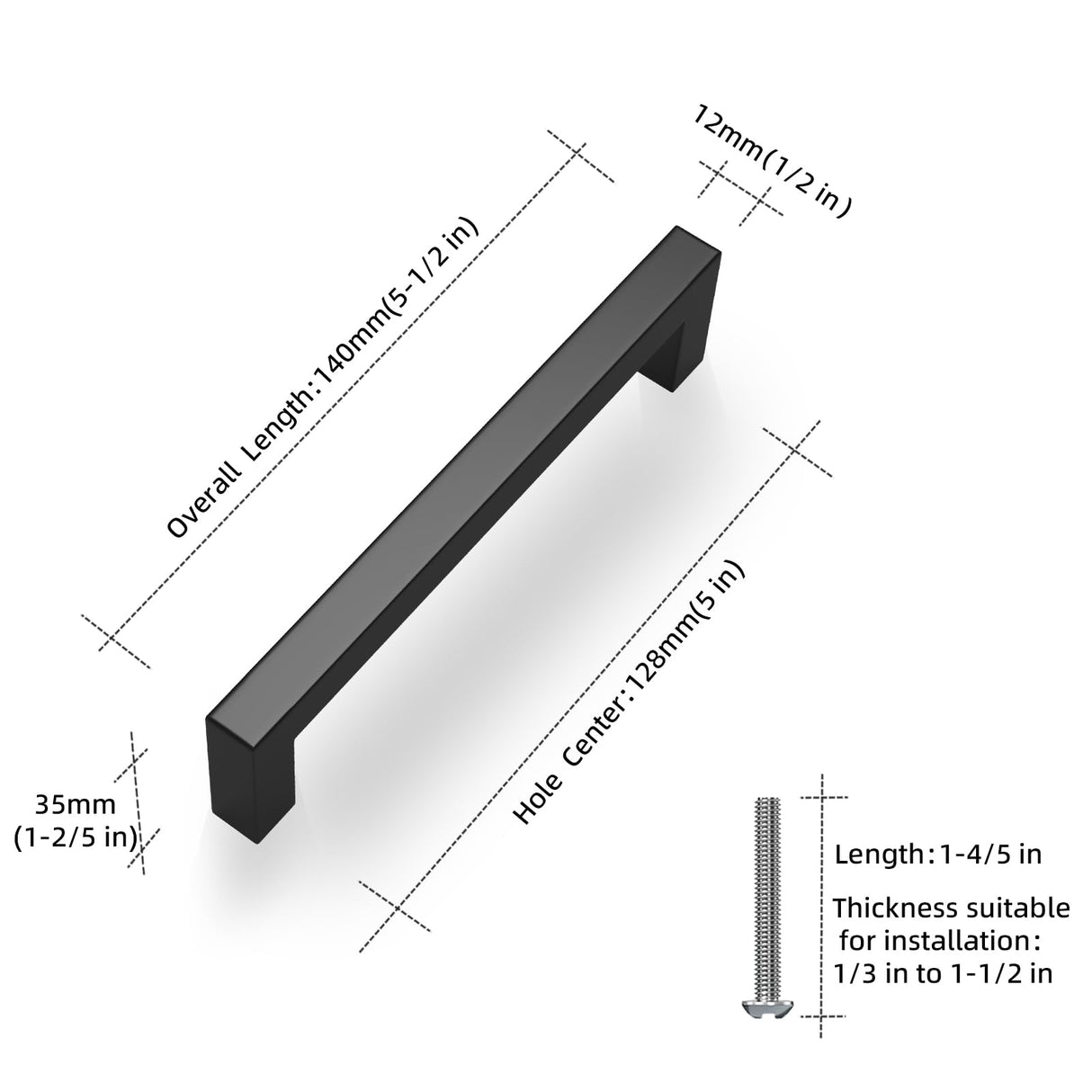 NISUOIEN 30 Pack 5 inch(128mm) Center to Center Matte Black Cabinet Pulls Stainless Steel Kitchen Cabinet Handles - Square Dresser Handles Drawer Pulls
