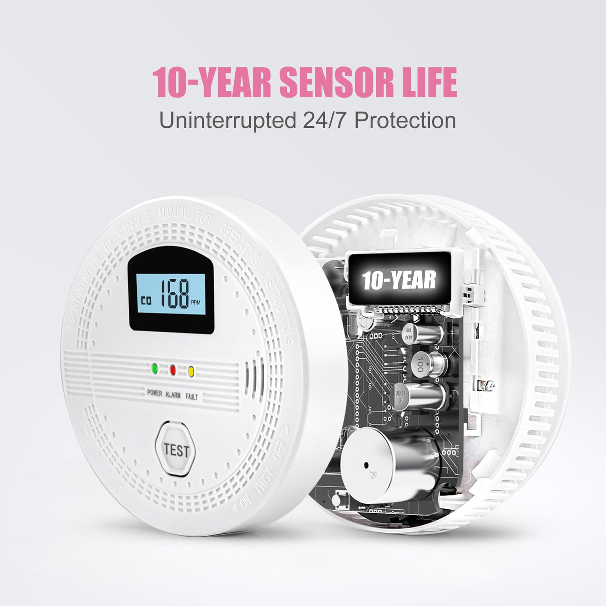 4 Packs Smoke and Carbon Monoxide Detectors, 2 in 1 CO & Smoke Fire Alarm for Home,Smoke Combination CO Alarm with LCD Display,Replaceable Battery Operated, Easy to Install