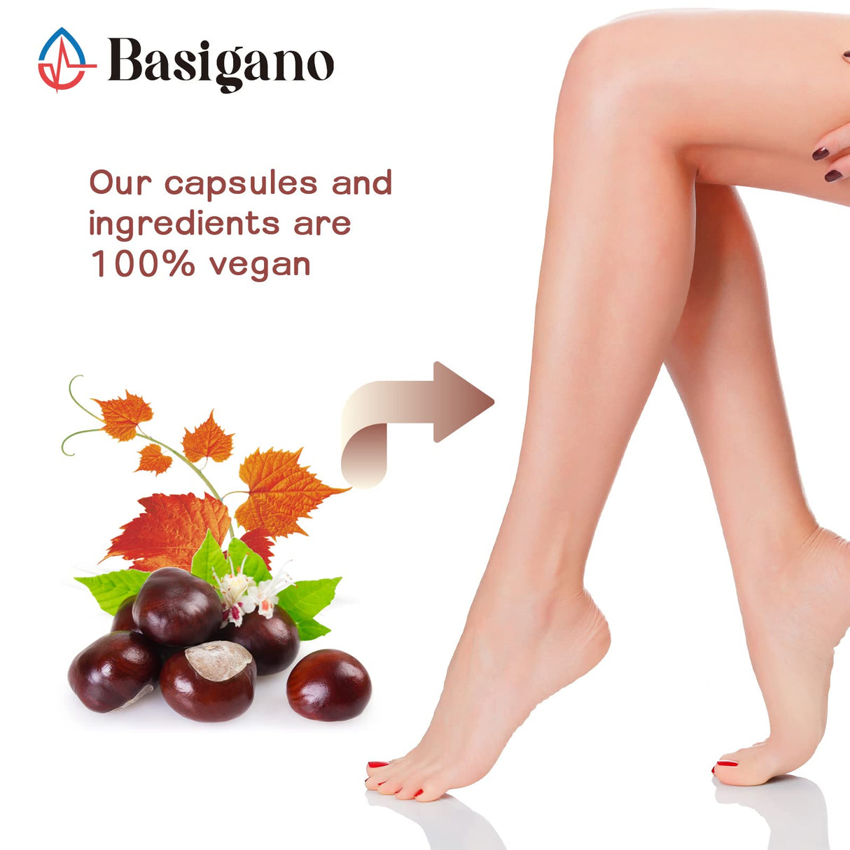Basigano Red Vine Leaf & Horse Chestnut Extract Capsule Supplements (Vitis Vinifera) 1500mg -Premium Extract for Healthy Veins, Circulation, Heart, Skin