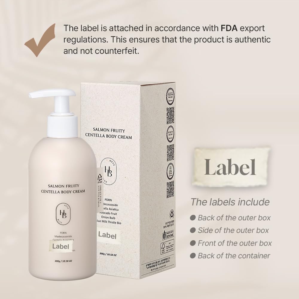 HEVEBLUE Salmon Fruity Centella Body Cream - Sensitive Skin, Itchy Skin, Korean Skincare, Bodycare, Hypoallergenic, Allergen-free Fragrance, PDRN, Salmon PDRN, Moisturizing, K-Beauty