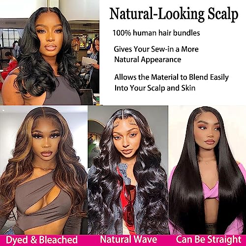 Body Wave Bundles with Closure Human Hair (16 18 20 +14) Brazilian Human Hair 3 Bundle with 4x4 HD Lace Closure Free Part 10A Grade 100% Unprocessed Virgin Hair Body Wave Bundles Natural Color