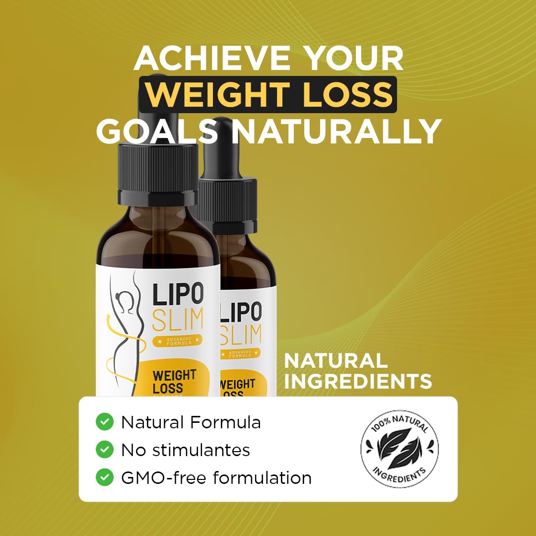LIPO SLIM Official Drops - Daily Liquid Supplement - Advanced Formula for Natural Metabolism & Energy Support, LipoSlim for Overall Health & Wellness. One 60ml Bottle for 1 Month