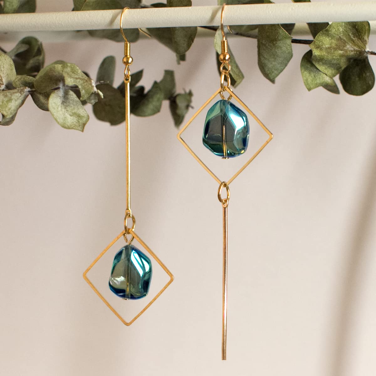 Mismatch Asymmetry Colorful Glass Drop Dangle Earrings