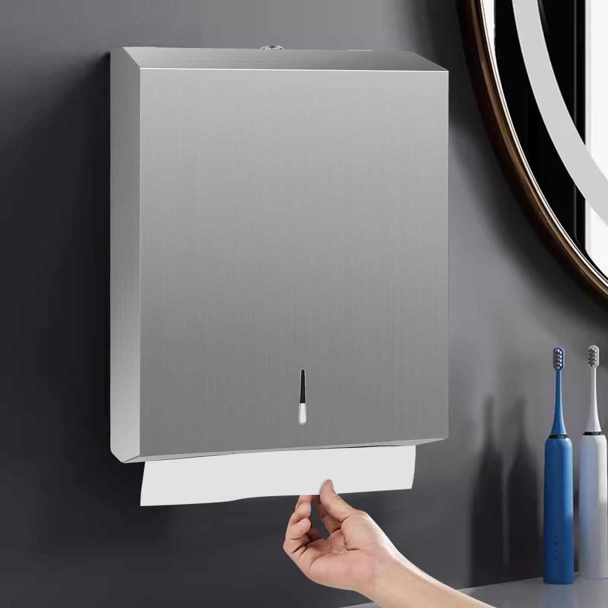 Stardrix Paper Towel Dispenser Wall Mount, Brushed Stainless Steel Commercial Paper Towel Holder with Lock, Large Capacity 400 C Fold/525 Multifold Towels