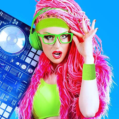 Bememo 6 Pcs Neon Sports Sweatbands Set Paris Sports Competitions Sweatbands 2 Headband 4 Wristbands Breathable Terry Cloth Athletic Bands for Basketball Tennis Costumes Cosplay