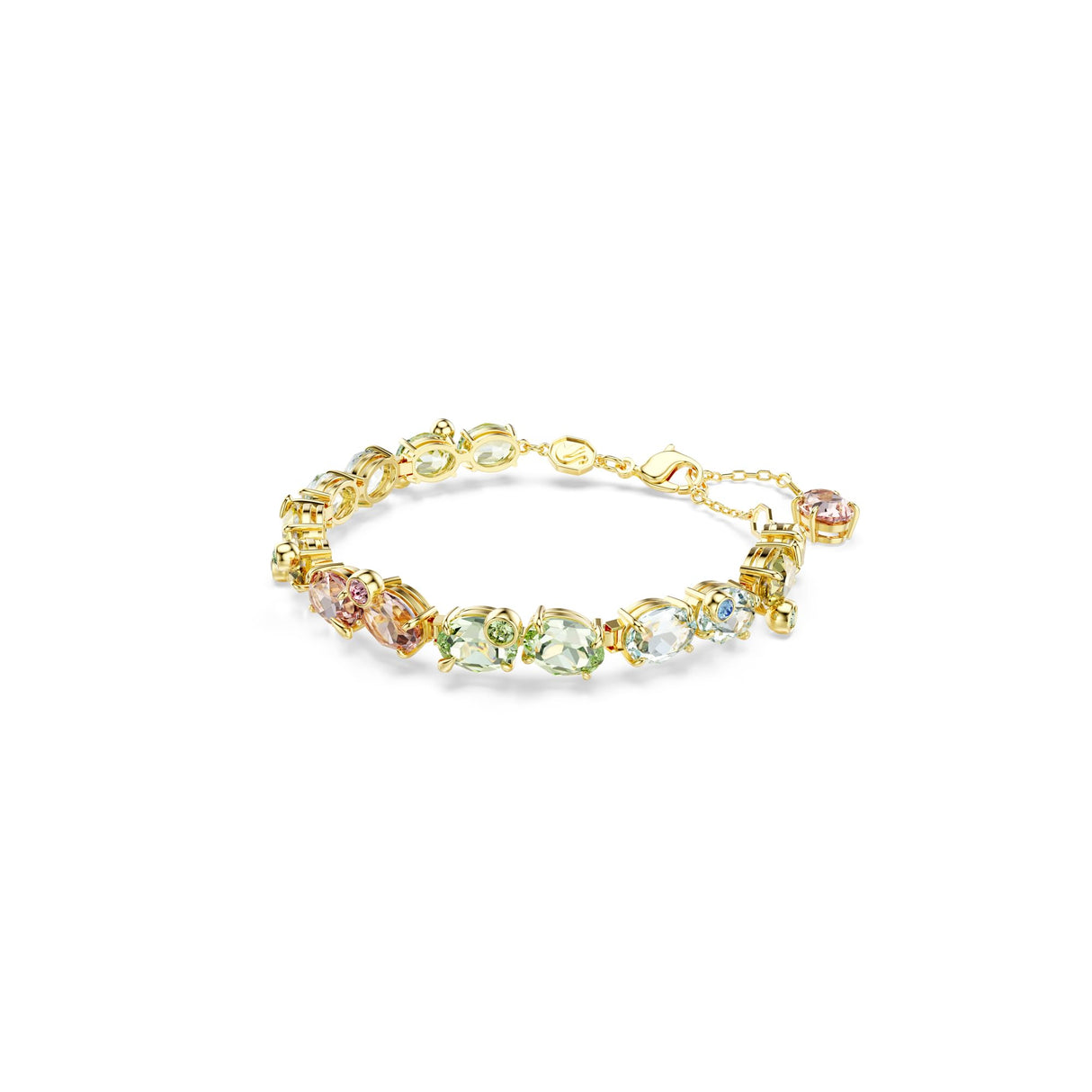 Swarovski Gema Tennis bracelet, Mixed cuts, Multicolored, Gold-tone finish