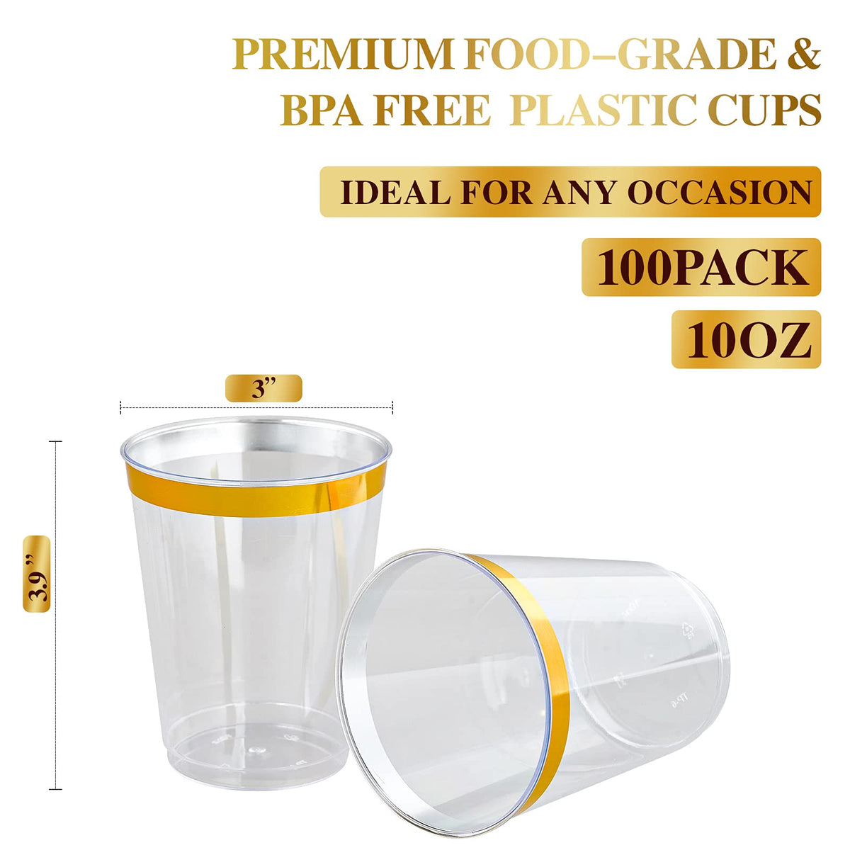 FOCUSLINE 100 Count 10 oz Gold Plastic Cups