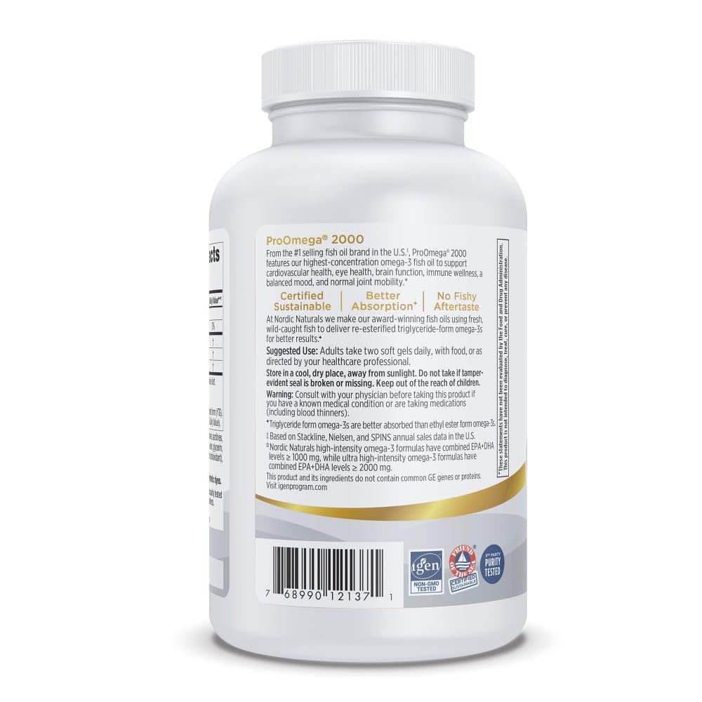 Nordic Naturals ProOmega 2000, 2150 mg, EPA & DHA Fish Oil, Lemon - 120 Count