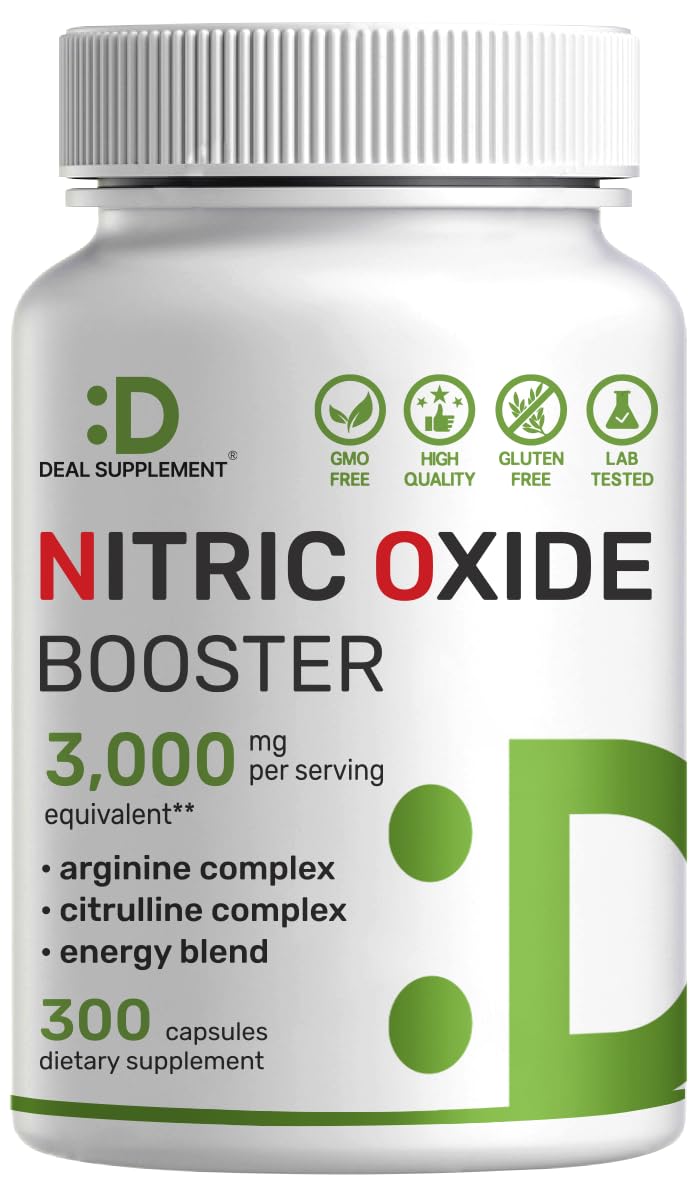 Nitric Oxide Booster 3,000mg Per Serving, 300 Capsules – 12 in 1 Nitric Oxide Supplement – Arginine & Citrulline Complex with Energy Blend – Marshmallow Root – Promotes Nutrient Flow to Muscles&Heart