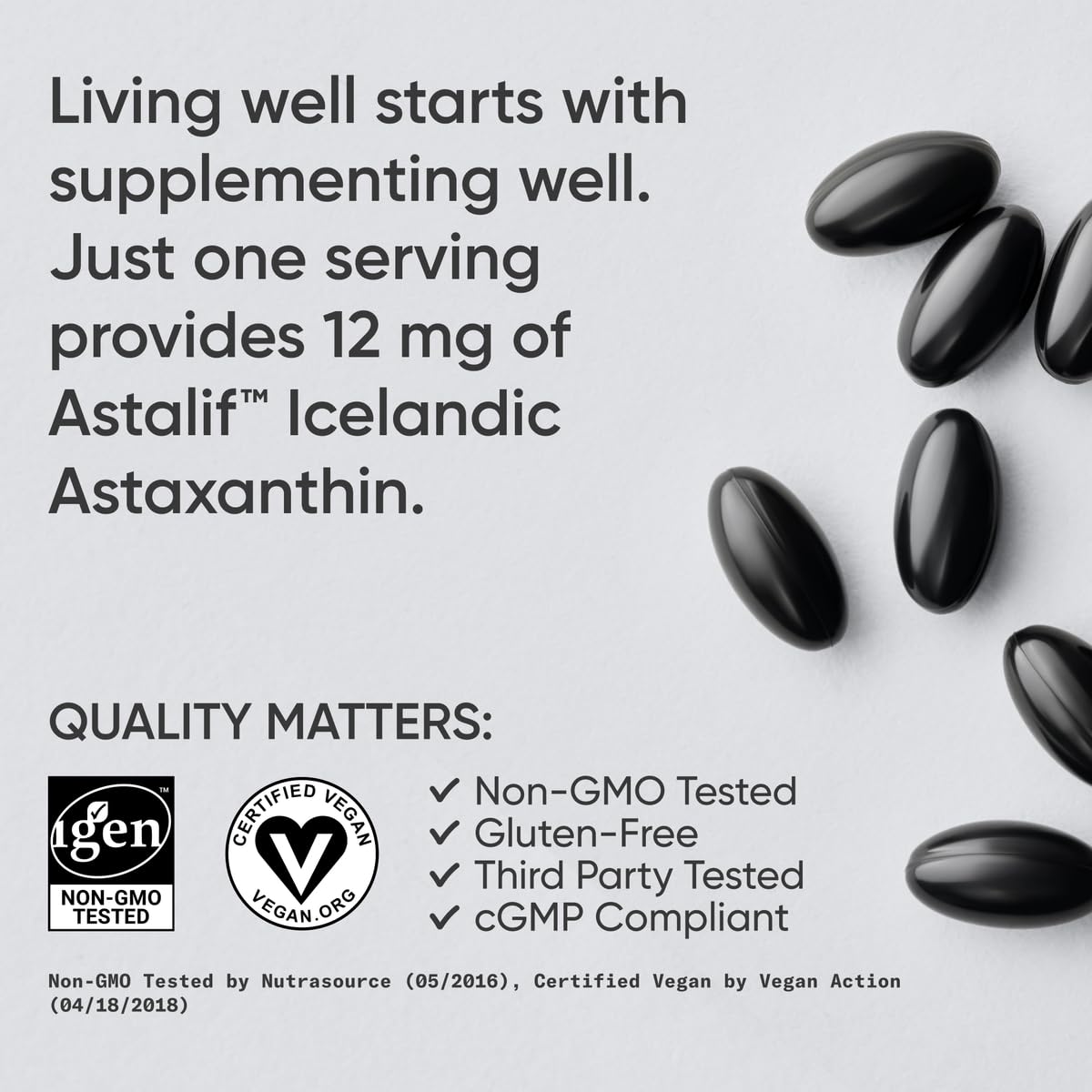 Sports Research Vegan Icelandic Astaxanthin 12mg with Organic Coconut Oil | Vegan Certified & Non-GMO Project Verified Dietary Supplement - 60 Veggie Softgels (2 Month Supply)