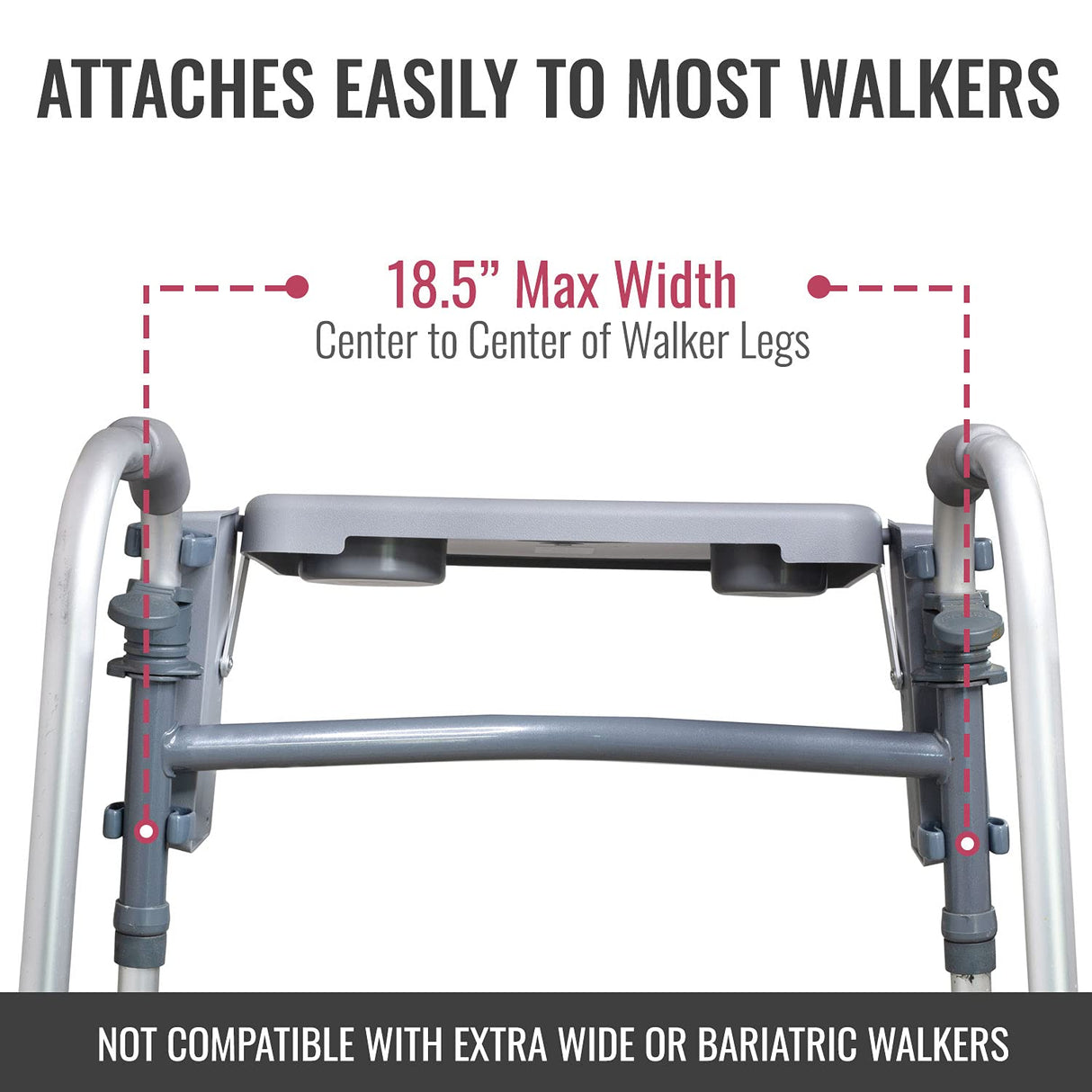 DMI Walker Tray, Rollator Tray, Mobility and Walker Accessory Tray Table Fits Most Standard Walkers, Folding with Two Cup Holders and Tool Free Assembly, 16 x 11.8 inch