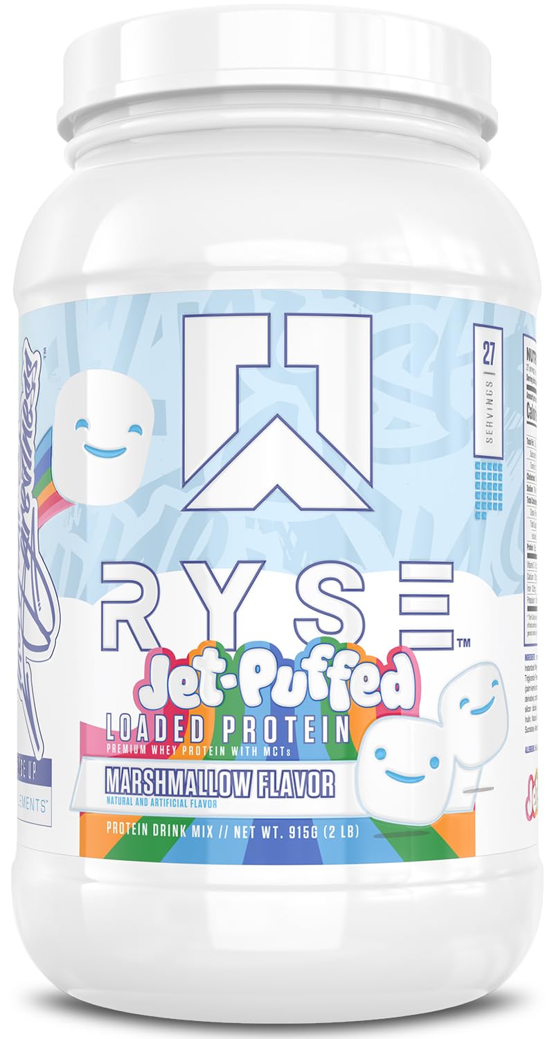 RYSE Loaded Protein Powder - Jet-Puffed Marshmallow - 25g Whey Protein Isolate & Concentrate with Prebiotic Fiber & MCTs - Low Carb, Low Sugar, Digestive-Friendly - 27 Servings / 2 lb Tub