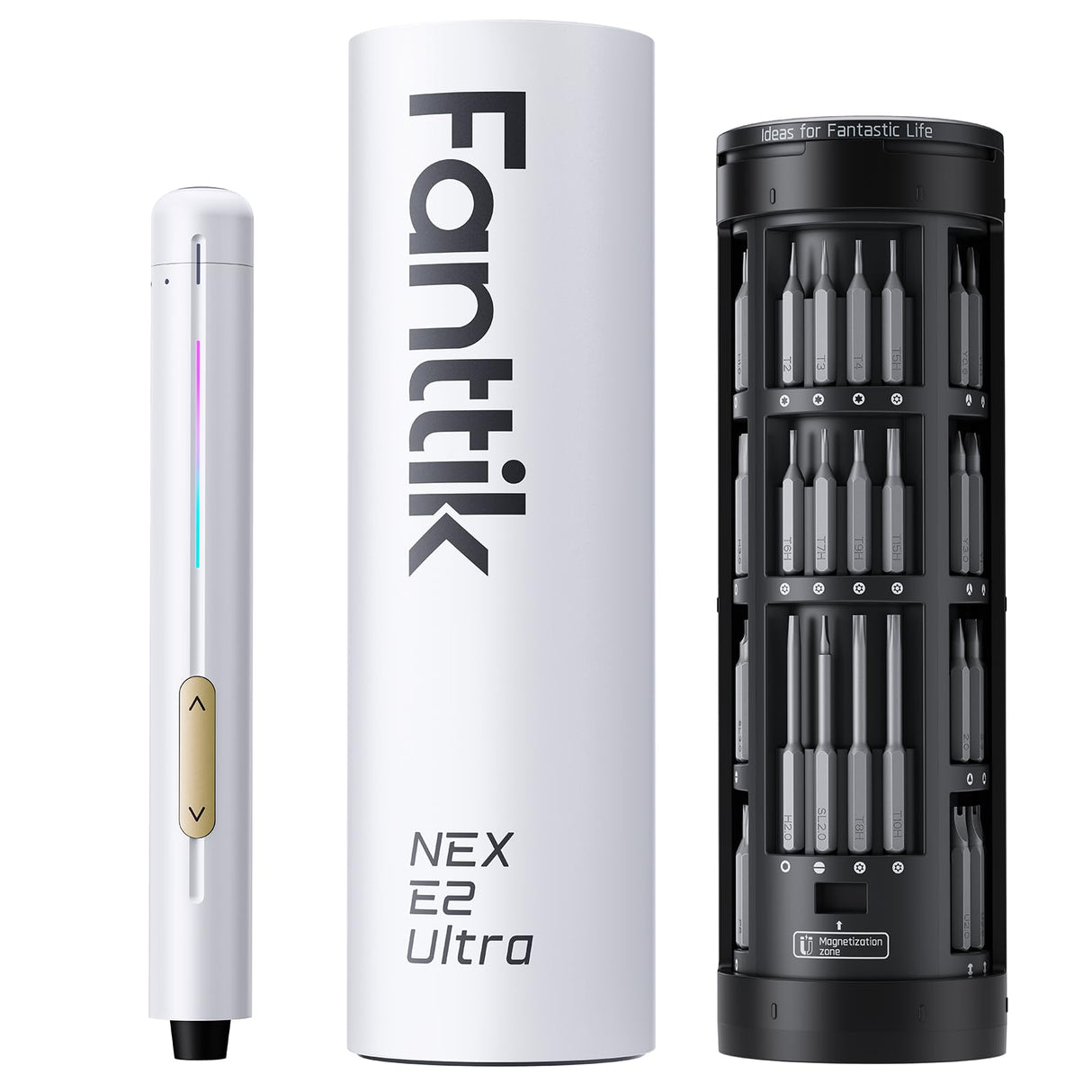 Fanttik E2 Ultra Electric Screwdriver, 0.6N.m Mini Screwdriver Set, 50 Magnetic Bits, 5/32'' Precision Screwdriver for Laptop, PC, Phone, 3D Printer, RC Cars, Electronics Repair Tools for Dad (White)
