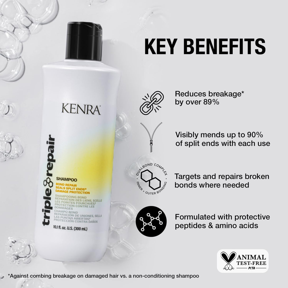Kenra Triple Repair Shampoo & Conditioner Set | Targets & Repairs Weak or Broken Bonds | Split Ends | Damaged Hair | Bond Builder | Sulfate-Free | 10.1 fl. oz., White