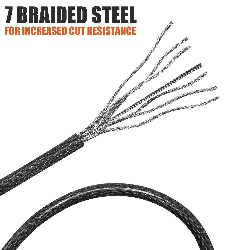 BV 2.5FT Bike Cable with Loops-5mm (3/16 Inch) Cut-Resistant Braided Steel Cable-Versatile & Weatherproof-Small Security Cable Lock, Security Chain for Padlock, Chain Lock, Wire Lock (Pair)