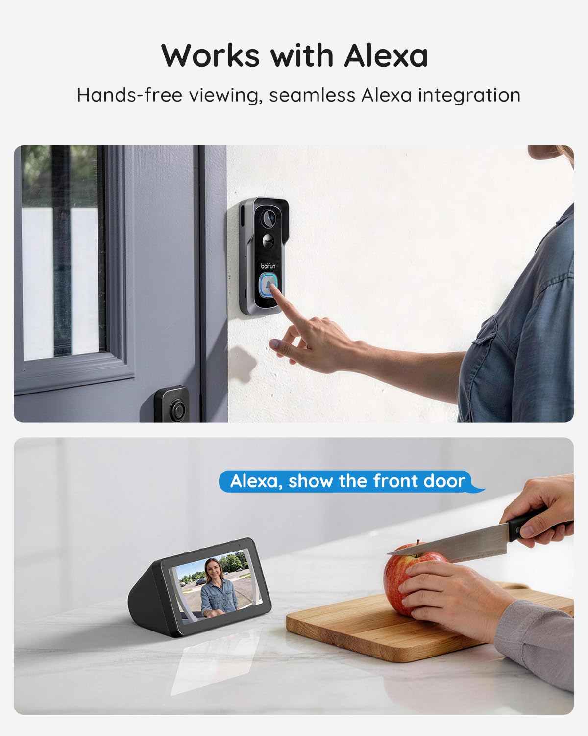BOIFUN Video Doorbell Camera Wireless – No Subscription Required, 2K HD, 166° Wide View, HDR Night Vision, Motion Alerts, Two‑Way Audio & Battery Video Doorbell with Chime, 2.4 GHz Wi‑Fi Only