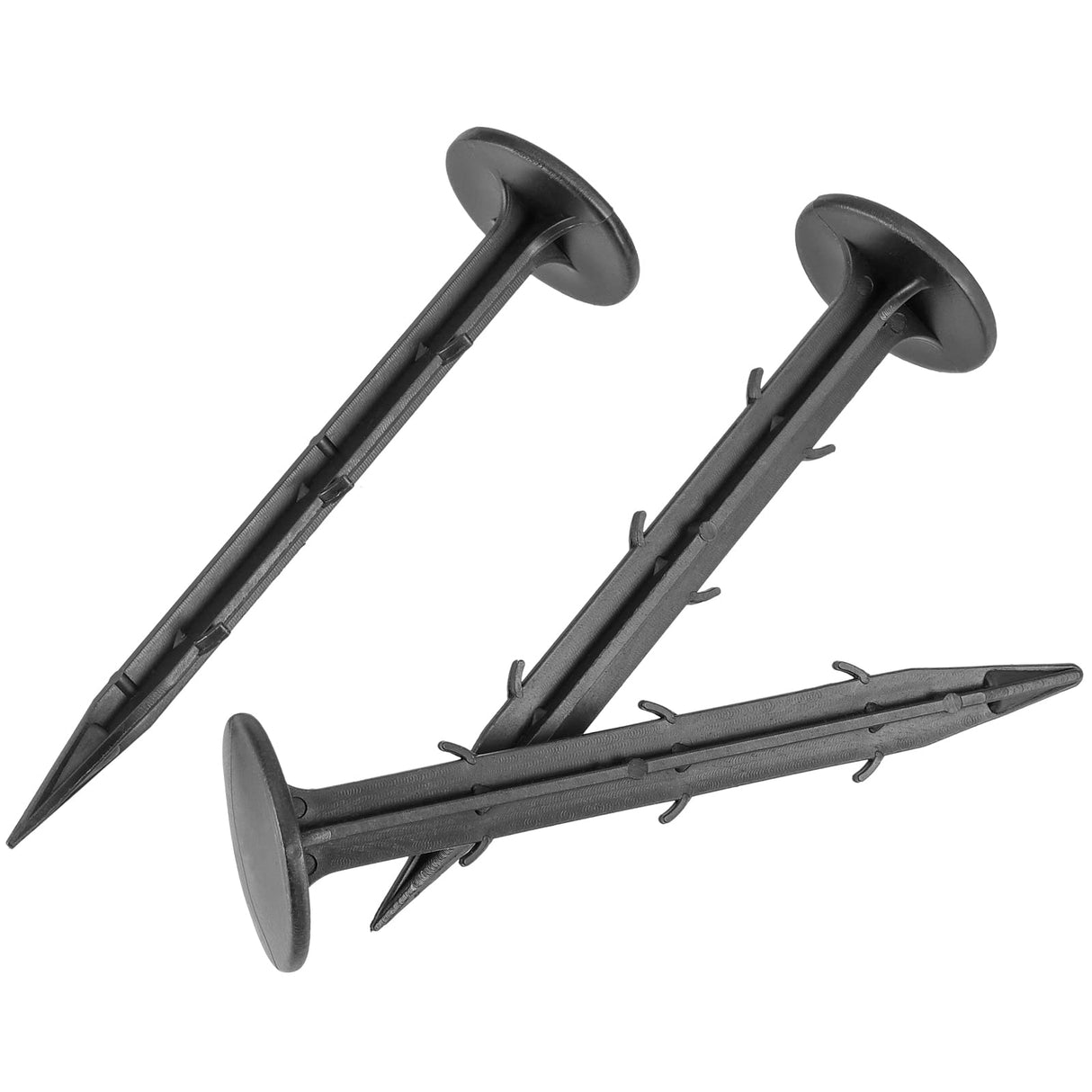 300 Pack 4 Inches Plastic Garden Landscape & Garden Spikes, Black Garden Stakes Anchors Spikes with Barbs, Plastic Landscape Anchoring Spikes for Holding Weed Barrier, Lawn Edging, Turf, Tent, Tarp