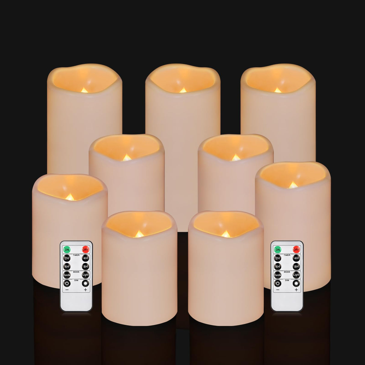 Artmarry Flameless Candles 4" 5" 6" Set of 9 Ivory Waterproof Pillars 3" Diameter Battery Operated Flickering Candles Include 10-Key Remote Timer Function 400+ Hours by 2 AA Batteries (9 Pack)