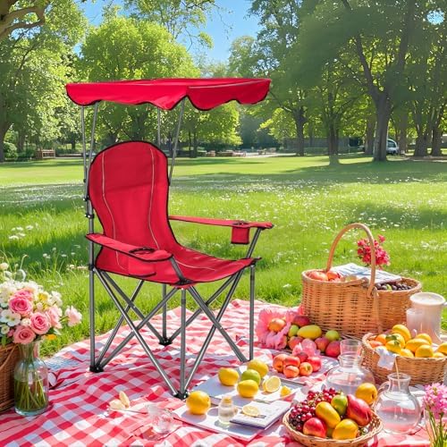ALPHA CAMP Camp Chairs with Shade Canopy Chair Folding Camping Recliner Support 350 LBS