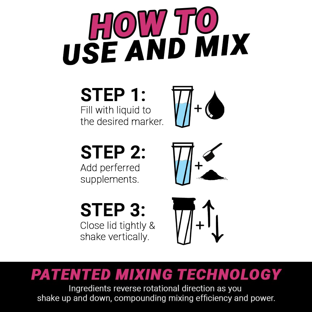 HELIMIX 1.5 Vortex Blender Shaker Bottle Holds Upto 20oz | No Blending Ball or Whisk | USA Made | Portable Pre Workout Whey Protein Drink Shaker Cup | Mixes Cocktails Smoothies Shakes | Top Rack Safe