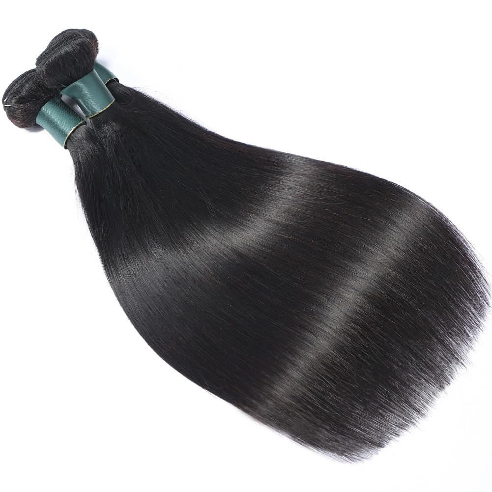 Brazilian Straight Bundles Human Hair 16 18 20 Inch, 12A Grade, 100% Unprocessed Virgin Human Hair Extensions, Natural Black (16-20)