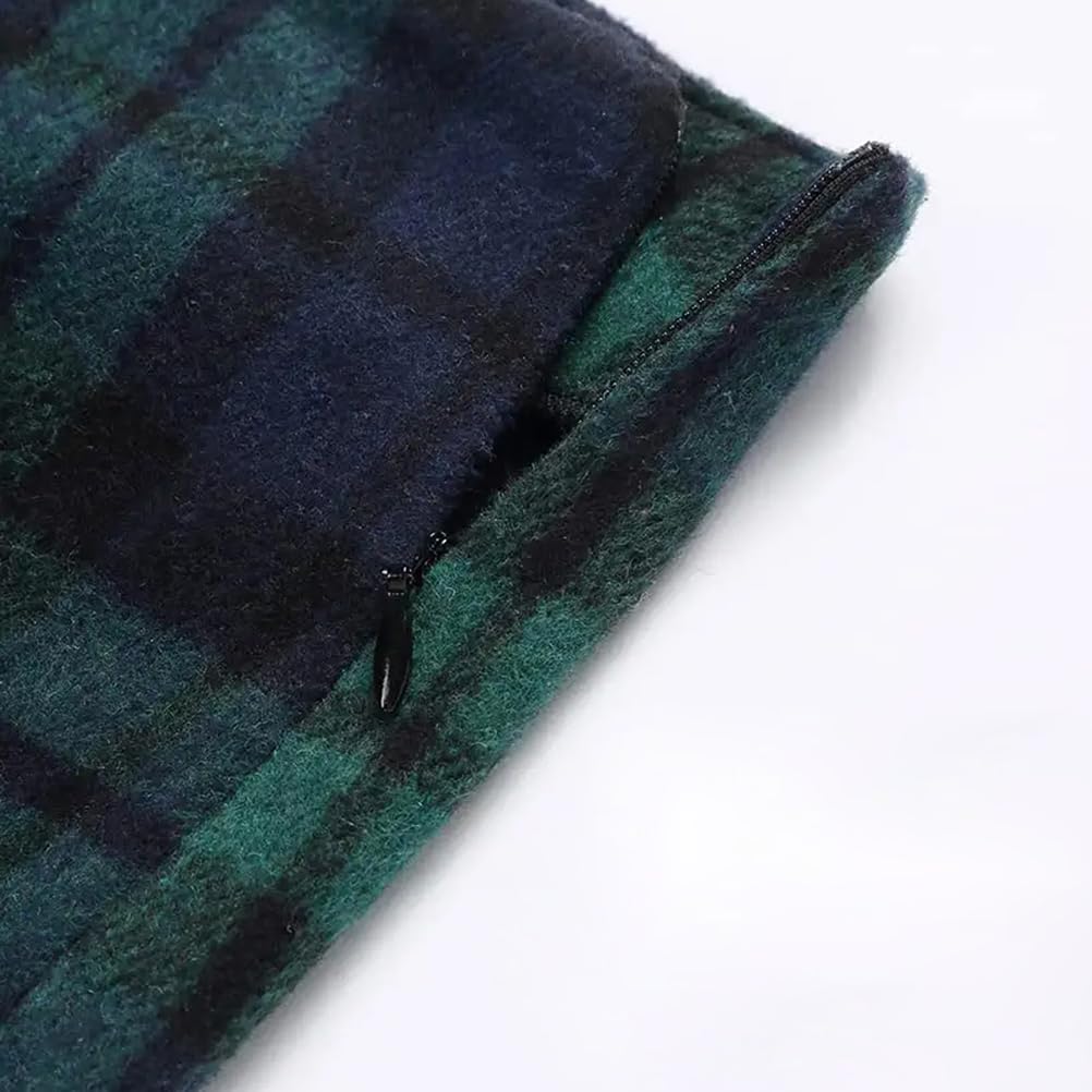 Kinghua Green Plaid Skirt Christmas Dresses for Women 2025 Winter Clothes Outfits Wool Tartan Flannel Tweed Mini Skirt (Green, L)