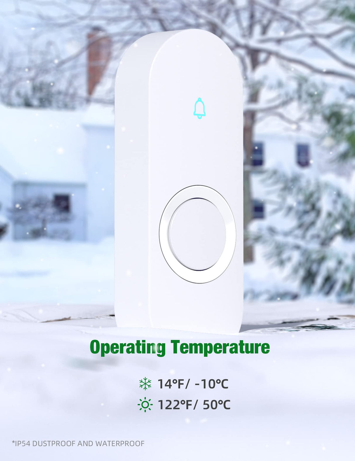AIDA Lighted Wireless Doorbell for Home, Waterproof Battery Doorbell Wireless 1,000ft Range, 5 Volume Levels with 58 Chimes & LED Flash on Receiver (White, 2 Buttons & 2 Receivers)