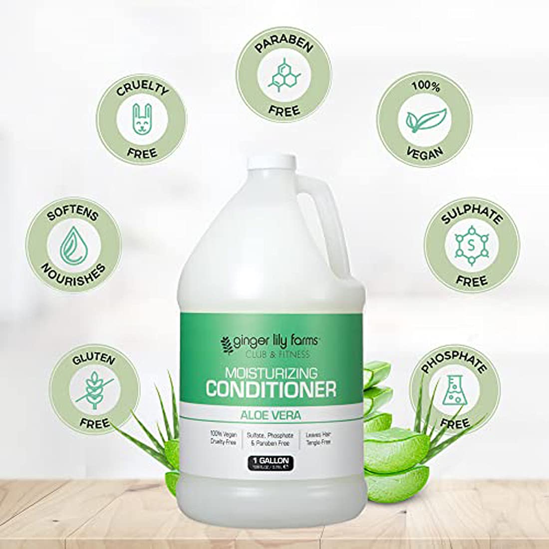 Ginger Lily Farms Club & Fitness Moisturizing Conditioner for Dry Hair, 100% Vegan & Cruelty-Free, Aloe Vera Scent, 1 Gallon Refill (Pack of 4)