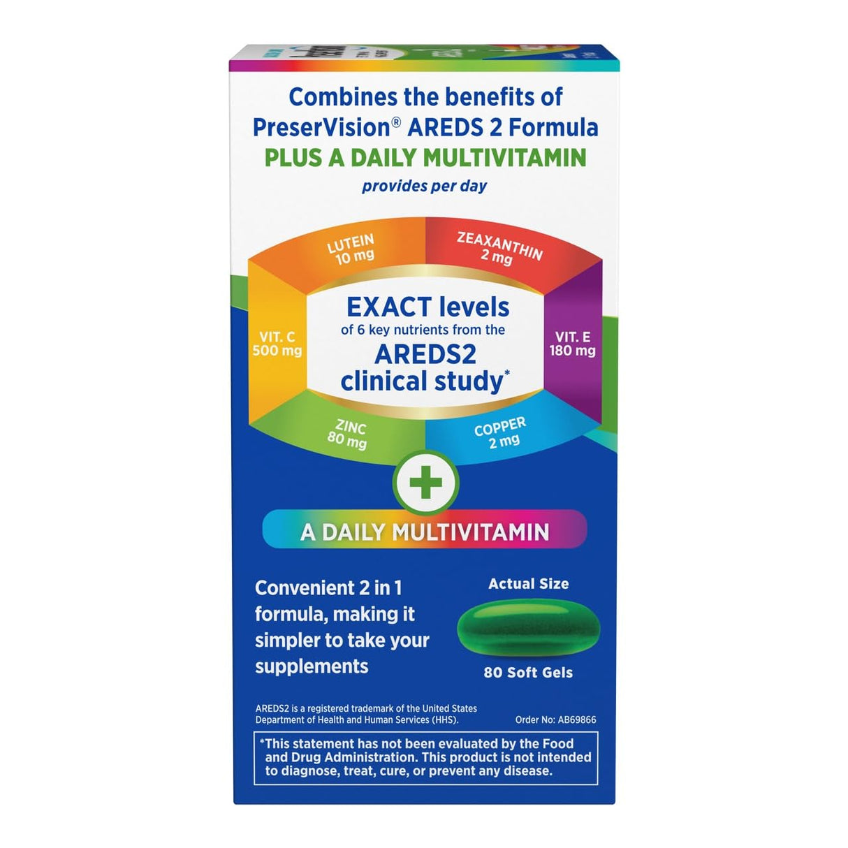 PreserVision AREDS 2 + Multivitamin, 2-in-1 Eye Vitamin, Contains Vitamin C, D, E & Zinc, 80 Softgels