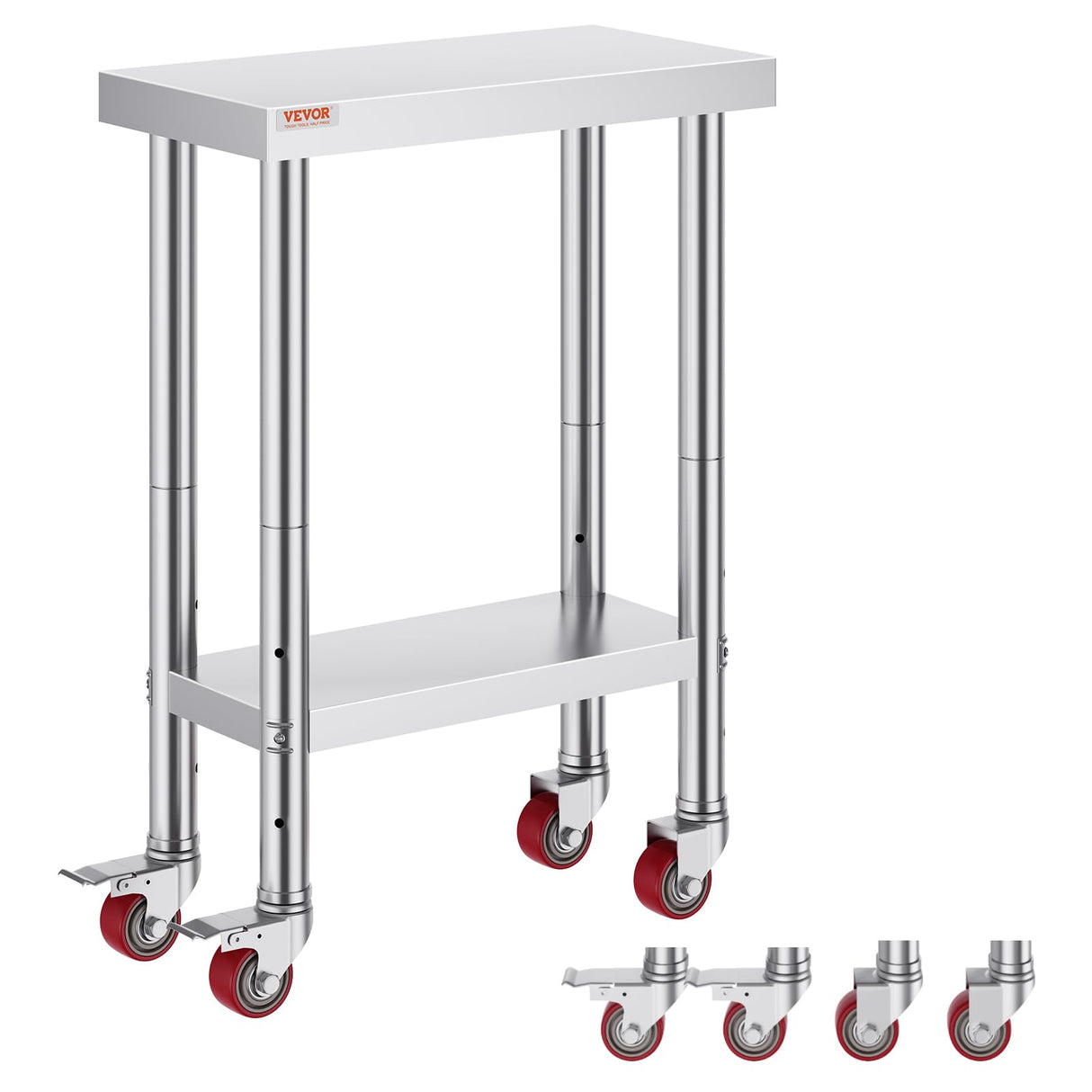 Vevor Stainless Steel Work Table with Wheels 24 x 12 x 32 Inch Prep Table with 4 Casters Heavy Duty Work Table for Commercial Kitchen Restaurant Business : Industrial & Scientific