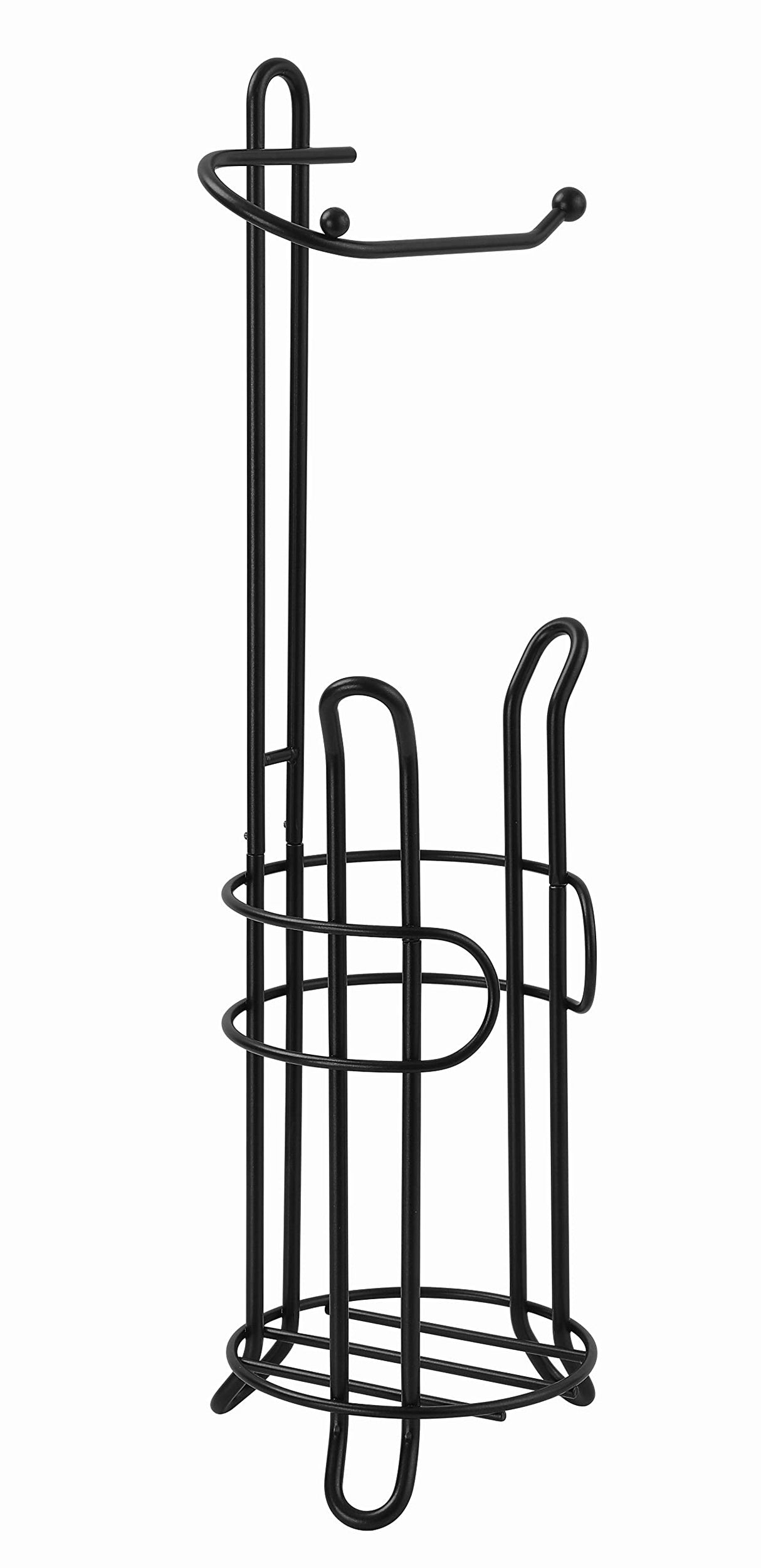 SunnyPoint Freestanding Toilet Paper Holder with Storage – Holds 3 Spare Rolls, Heavy-Duty Steel, Black Finish, Easy Assembly, Space-Saving Bathroom Organizer