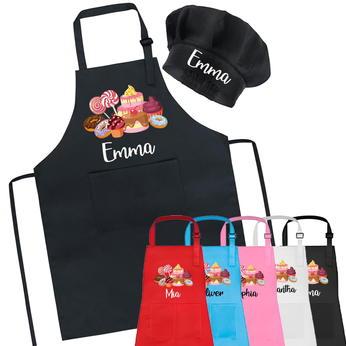 7th Hill Personalized Kids Apron for Cooking, Custom Kid Apron with Chef Hat, Toddler Cooking Apron for Girls and Boys, Baking & Painting Apron, Christmas Gift For Children