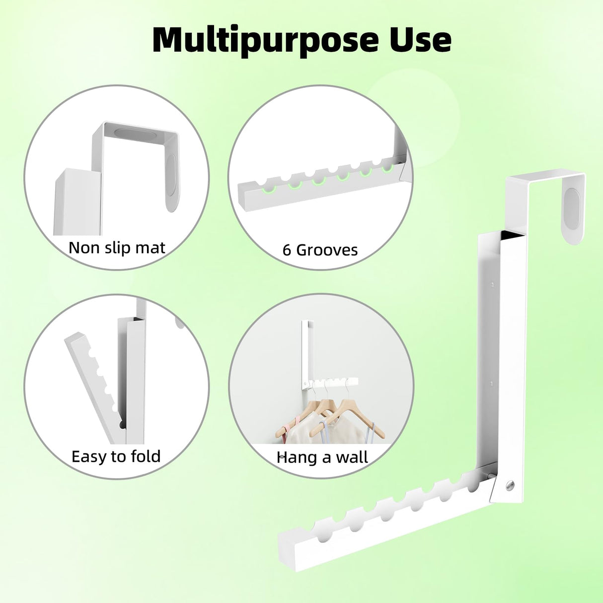 BAKON Over The Door Hanger Folding Clothes Drying Rack, Folding Hanging Coat Rack for Indoor Laundry Room Compact Small Space Foldable Portable Clothing Hanger Hook Collapsible- 2 Pack