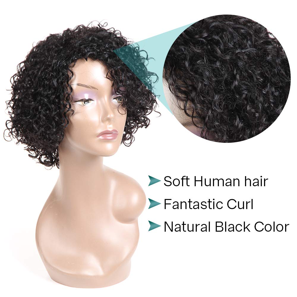 Brazilian Kinky Curly 10 Inch Human Hair Wigs for Black Women - Wear and Go Glueless Short Wig with Natural Color - 100% Human Hair