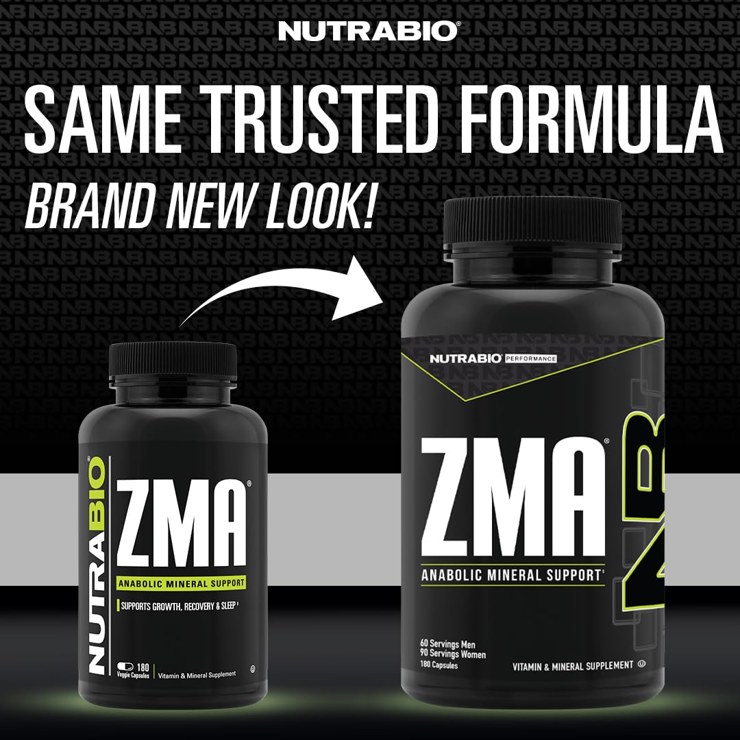 NutraBio ZMA Supplements for Men & Women- Zinc Magnesium Supplements to Support Hormone Levels, Peak Performance, Sleep, Muscle Recovery, Immune Health, 180 Ct.