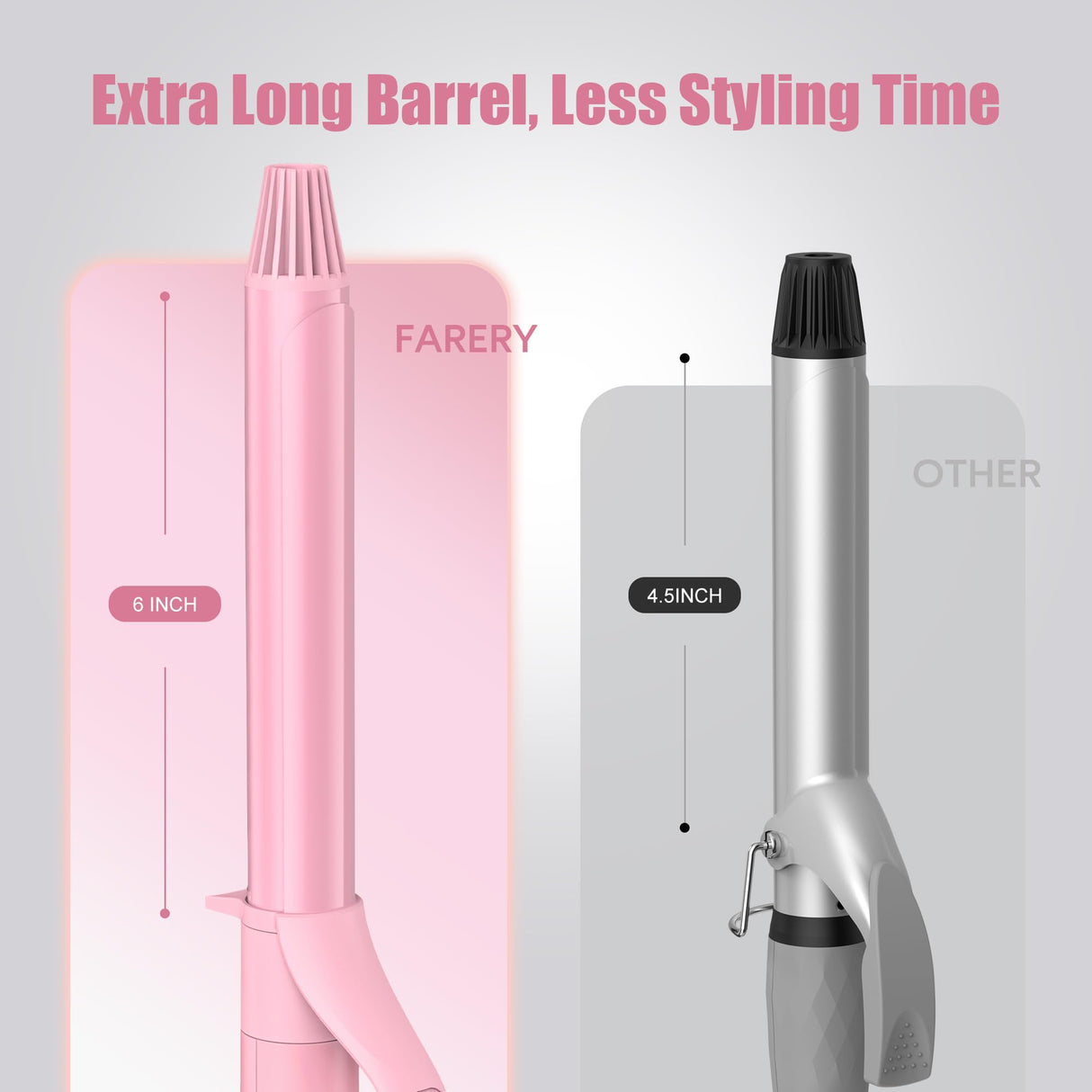 FARERY Long Barrel Curling Iron 1 Inch, Extra Long Curling Iron for Thin Hair, Infused Argan Oil & Keratin, 11 Adjustable Temp, Include Clips & Silicone Pad, Pink