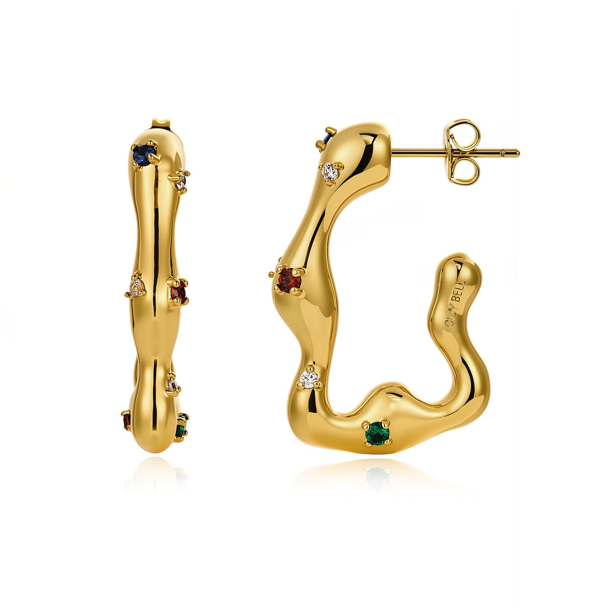 Cicy Bell 18k Gold Plated Earrings for Women Trendy Irregular Waterdrop Melting Liquid Cubic Zirconia Statement Drop Earrings Jewelry Gifts
