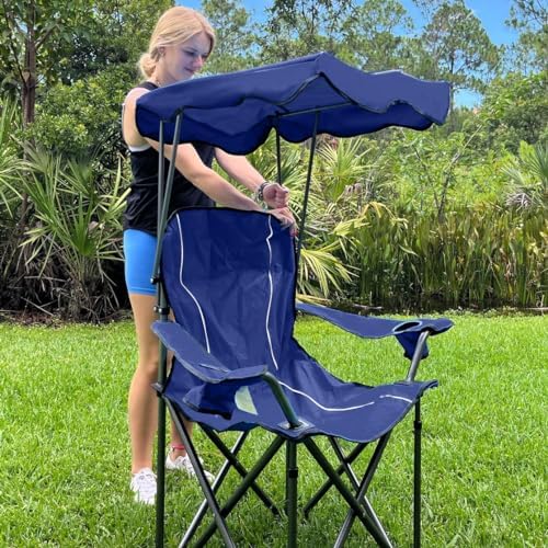 LET'S CAMP Camp Chair with Shade Canopy Folding Camping Recliner Chair with Carry Bag for Outdoor Camping Hiking Beach, Heavy Duty 350 LBS