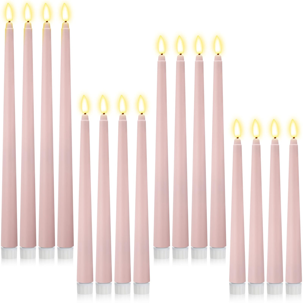 Rossesay 24 Pcs Flameless LED Taper Candles Battery Operated Candles 8.58'', 9.69'', 10.98'', 12.91'', 12.8'' Flameless Candlesticks Flickering for Halloween Christmas Church Wedding(Dusty Pink)