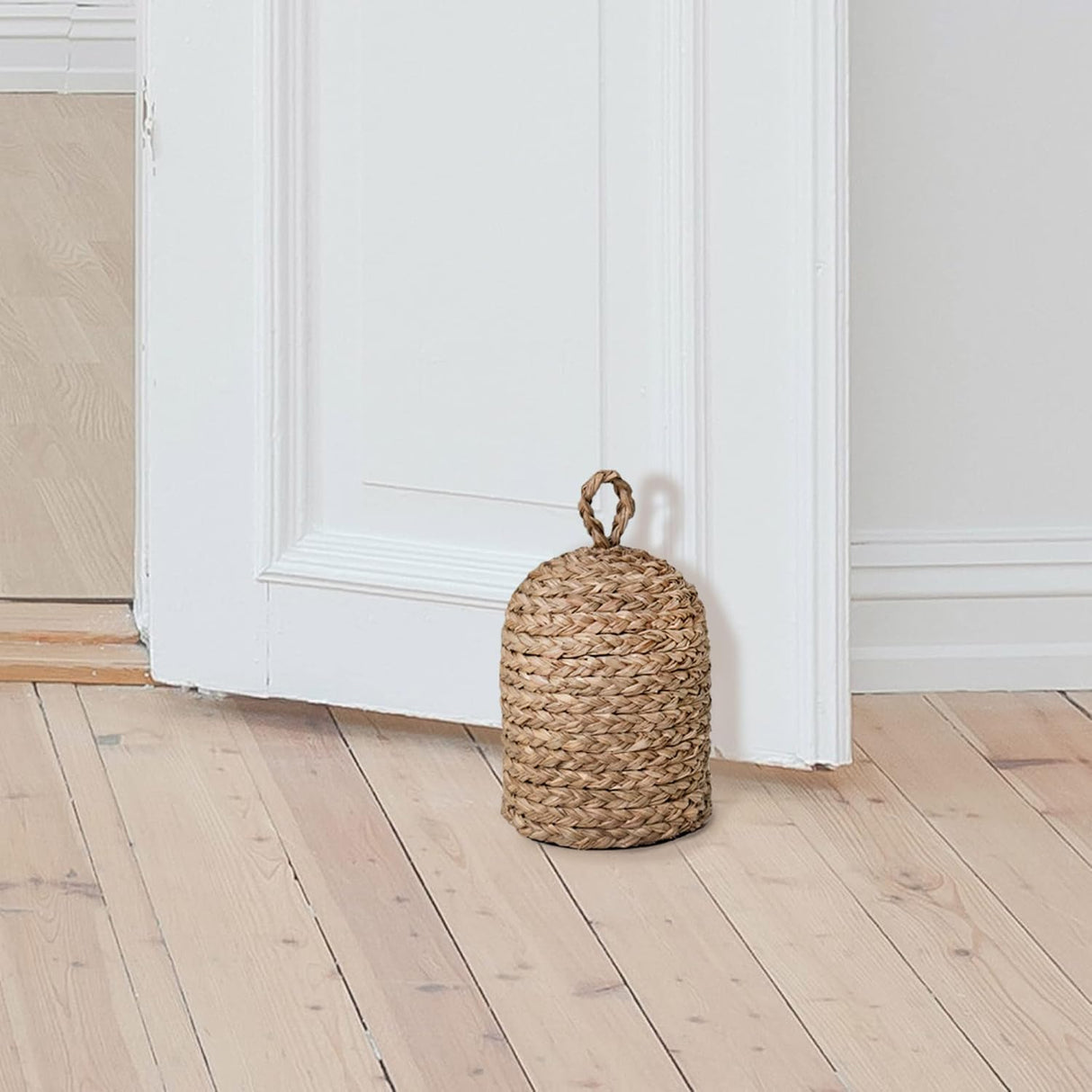 PEMAR Natural Wicker Door Stopper with Handle, Decorative Door Stop, Heavy Indoor Doorstop, Rustic Farmhouse Blocker Jammer 5.1''D x 7.5''H (Seagrass)
