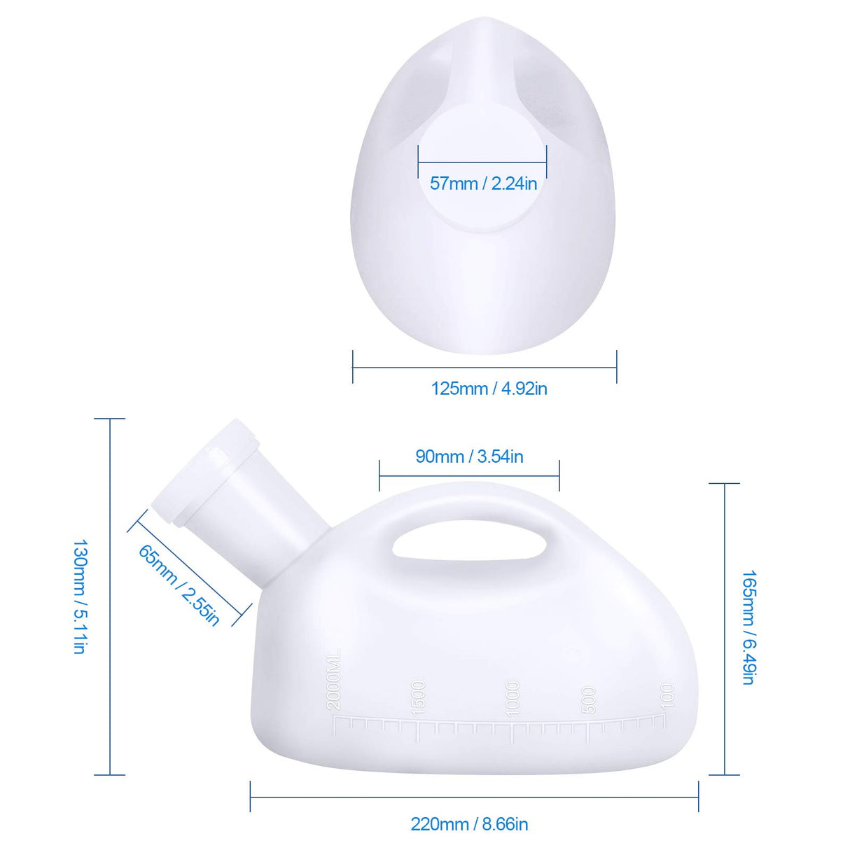 Takuyada Unisex Potty with Lid and Funnel, Portable Pee Bottle for Men and Women, 2000ml Large Capacity Male Female Reusable Urinals, Emergency Urine Collection for Hospital Home Camping Car Travel