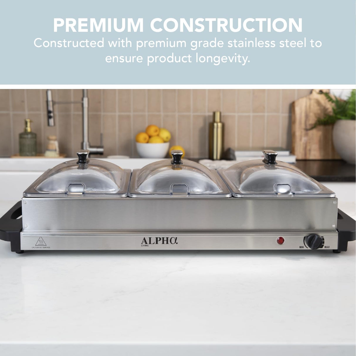 Alpha Living 3x2.5 QT Food Warmers for Parties Buffet Servers and Warmers – Premium Catering Supplies Buffet Display – Stainless Steel Electric Food Warmers with Temperature Control